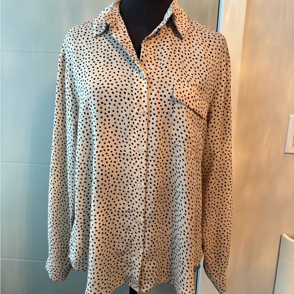 Pleione Black and Cream Polka Dot Blouse - Picture 3 of 5